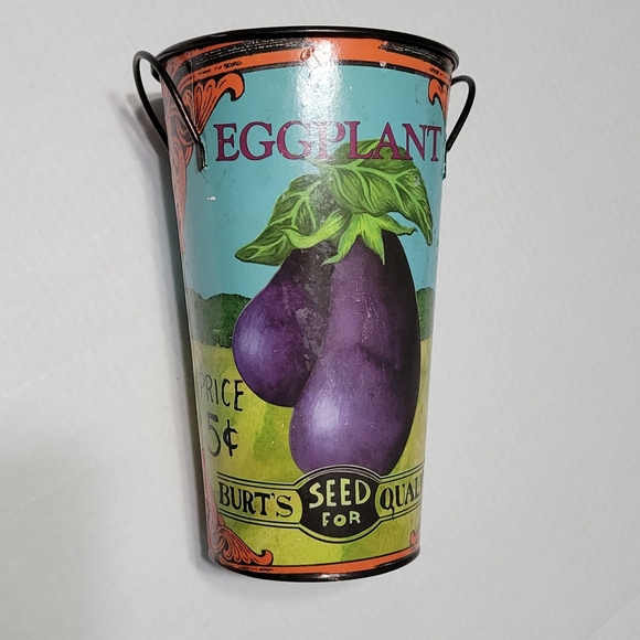 Vegetable Seed Packet Eggplant Bucket Metal Vase Bucket Decor - Picture 6 of 12